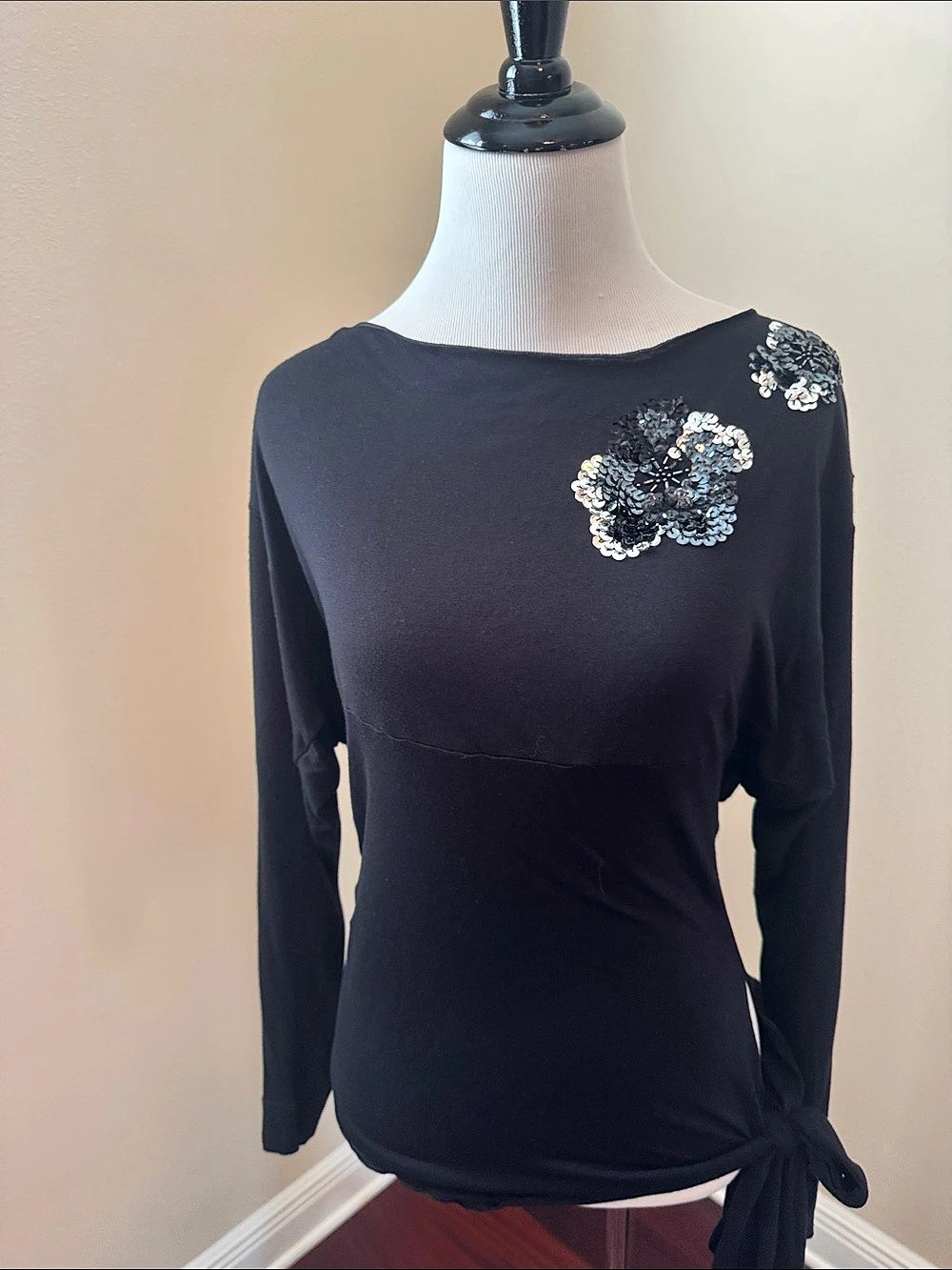 Black Embellished Long Sleeve Top Like New